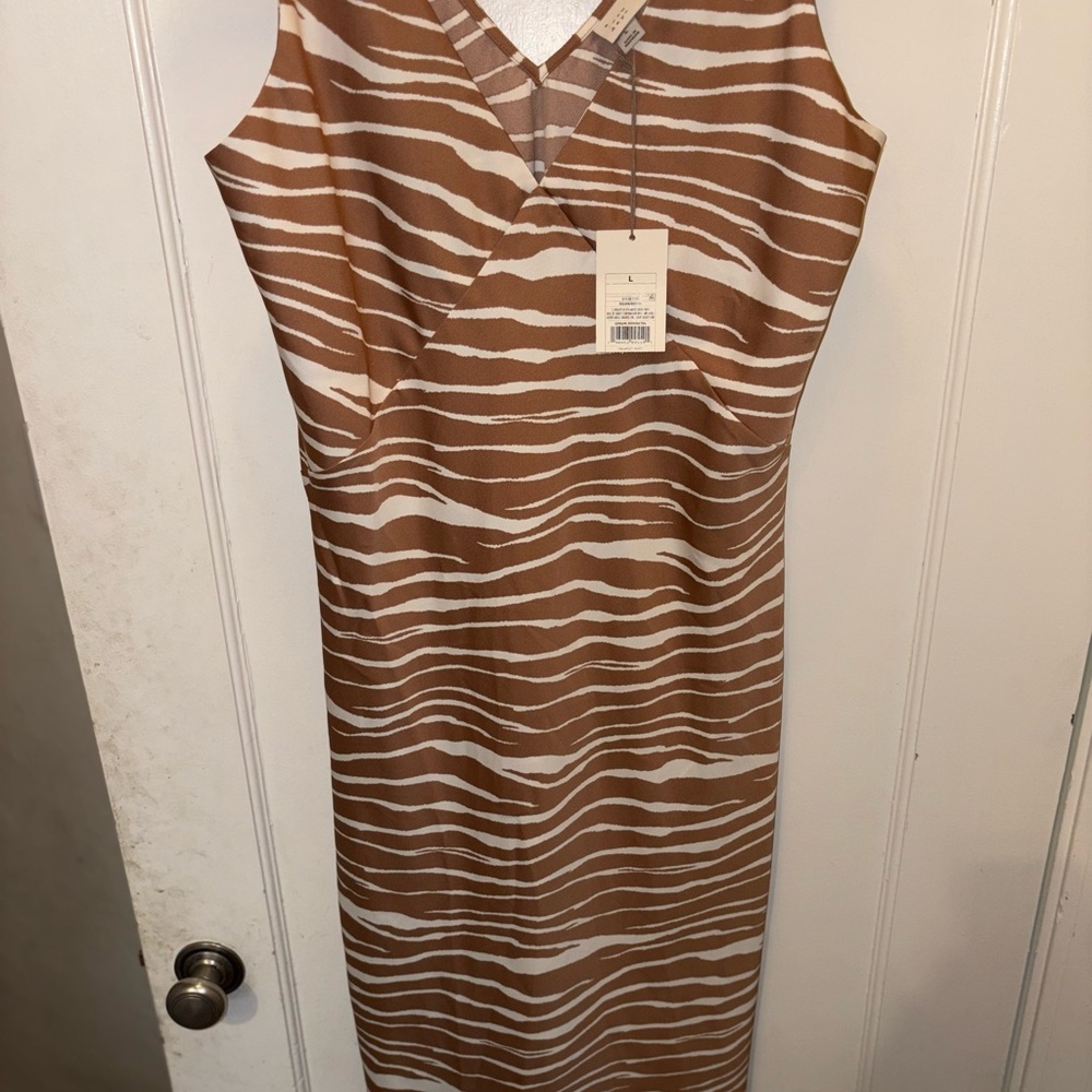 A New Day Tan and Brown V-Neck Sheath Midi Dress